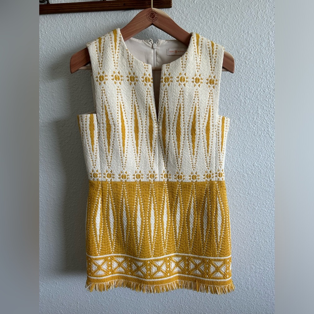 TORY BURCH Savora Tweed Yellow and off white Dress Women Size 6